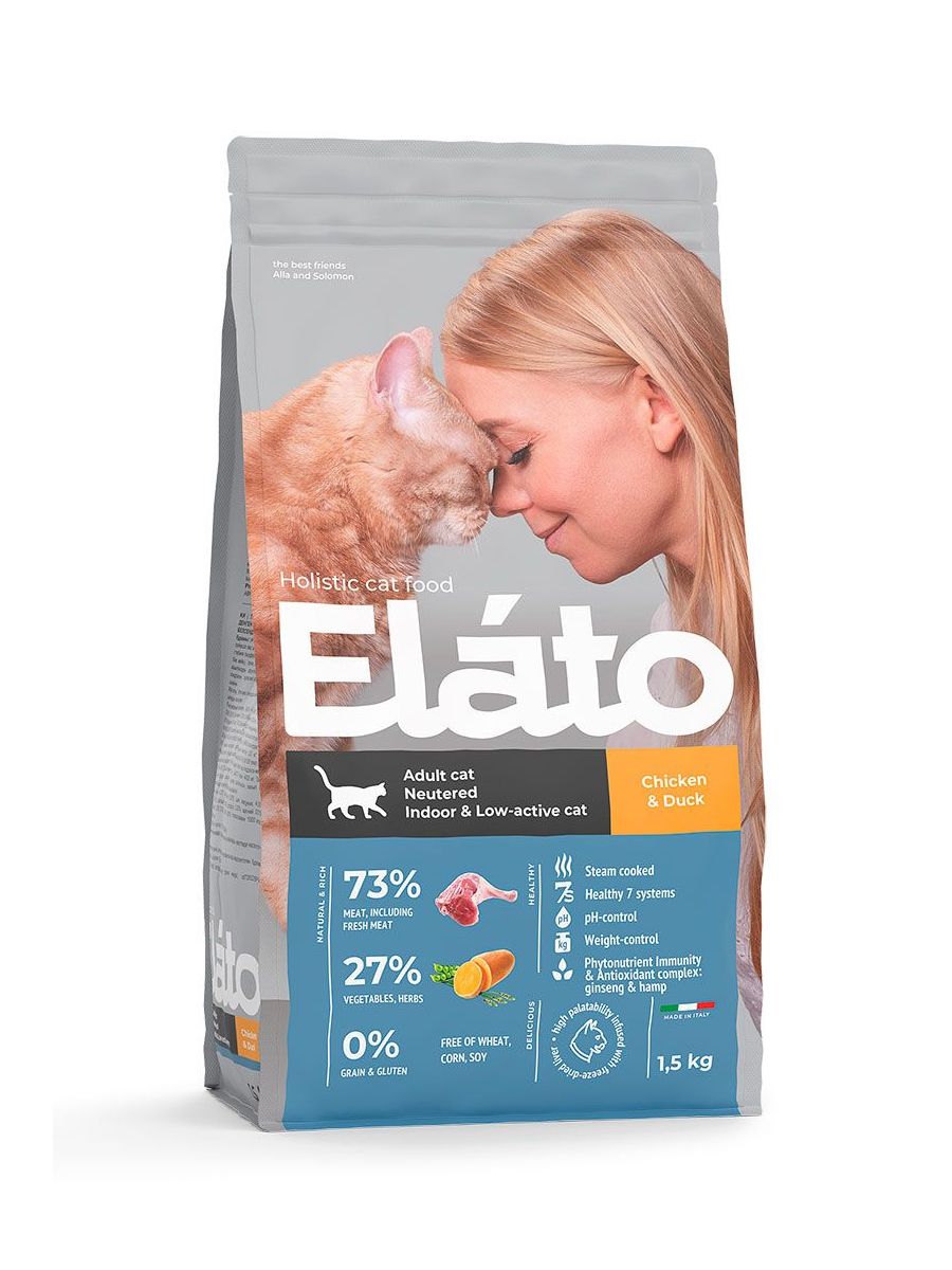 Холистик корма для кастрированных кошек. Сухой корм для кошек Elato. Elato Holistic корм для взрослых кошек с ягненком и олениной, 1,5кг. Elato Holistic Adult Cat Neutered / Indoor. Elato корм для стерилизованных кошек.