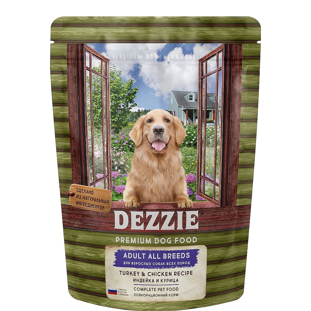 Сухой корм для взрослых собак всех пород DEZZIE ADULT DOG ALL BREEDS  Индейка с курицей 800 г купить в Екатеринбурге | 5659050/4650096352550 |  Заповедник