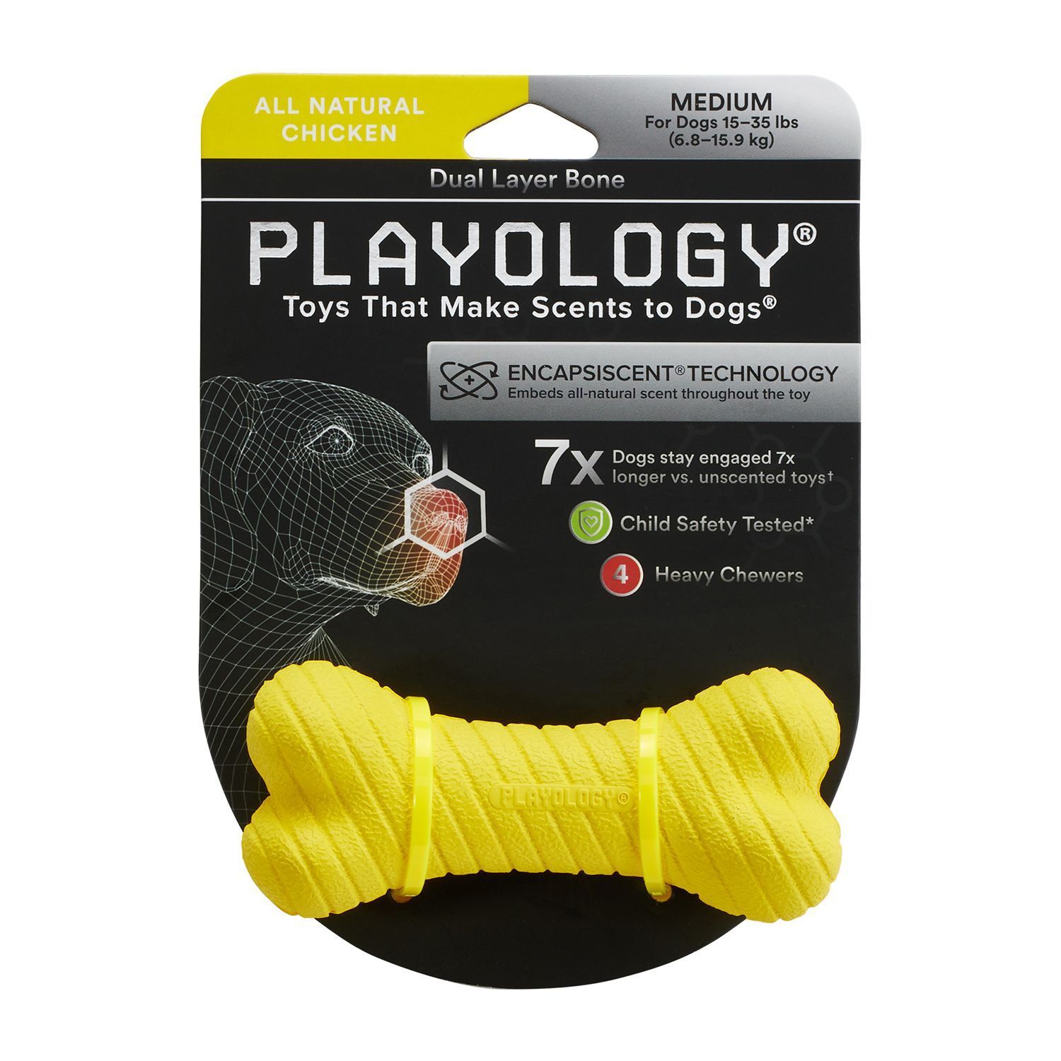 Игрушка для собак Playology двухслойная жевательная косточка DUAL LAYER  BONE с ароматом курицы, средняя, желтый купить в Нижнем Новгороде |  P300742/858413007426 | Заповедник