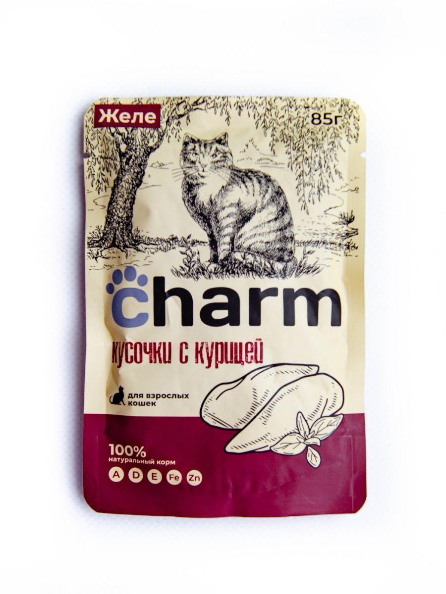 Влажный корм для взрослых кошек Charm Кусочки в желе с курицей 85 г х 25 шт  купить в Екатеринбурге | /2772900875627 | Заповедник