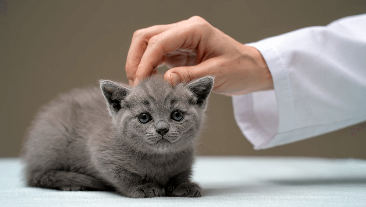Здоровый и любопытный котенок русской голубой из питомника.