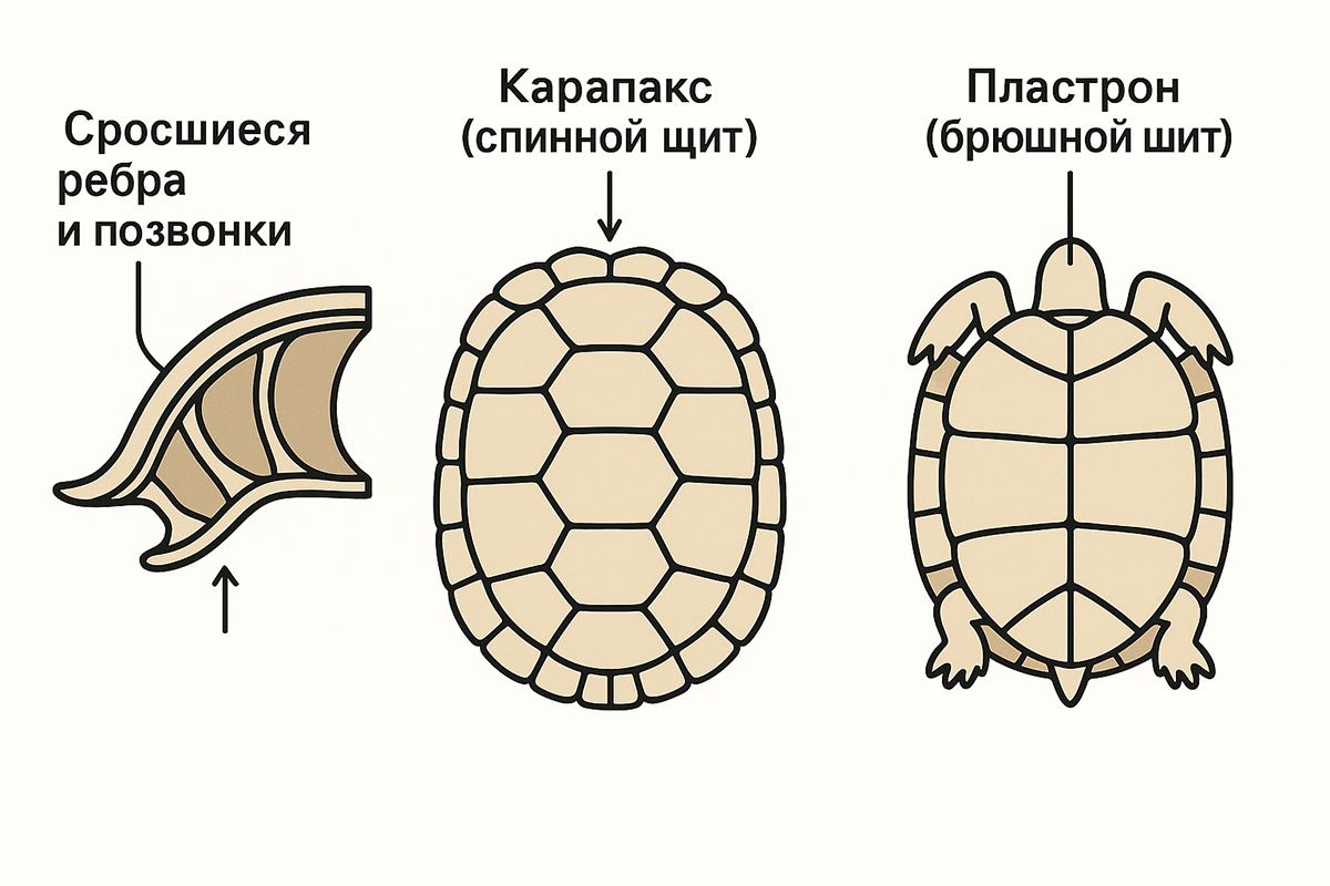 Схема строения панциря черепахи - карапакс и пластрон
