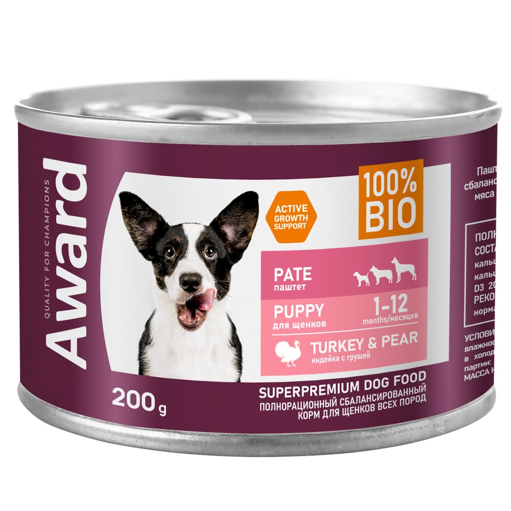 Консервы для щенков Award Puppy Паштет с индейкой и грушей