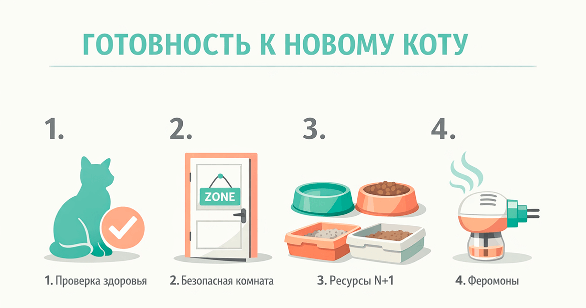 Инфографика: 4 шага подготовки квартиры к появлению второй кошки