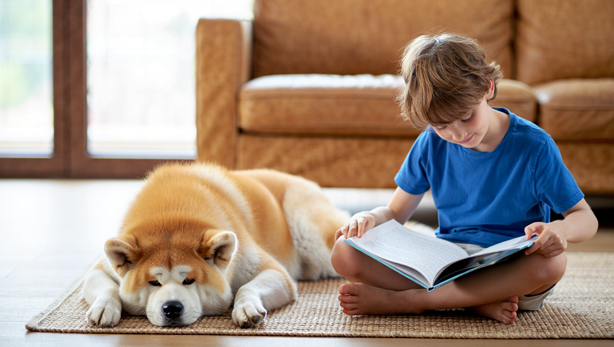 Характер акита-ину — собака в кругу семьи с ребенком