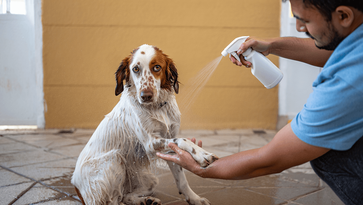 Опрыскивание лап собаке