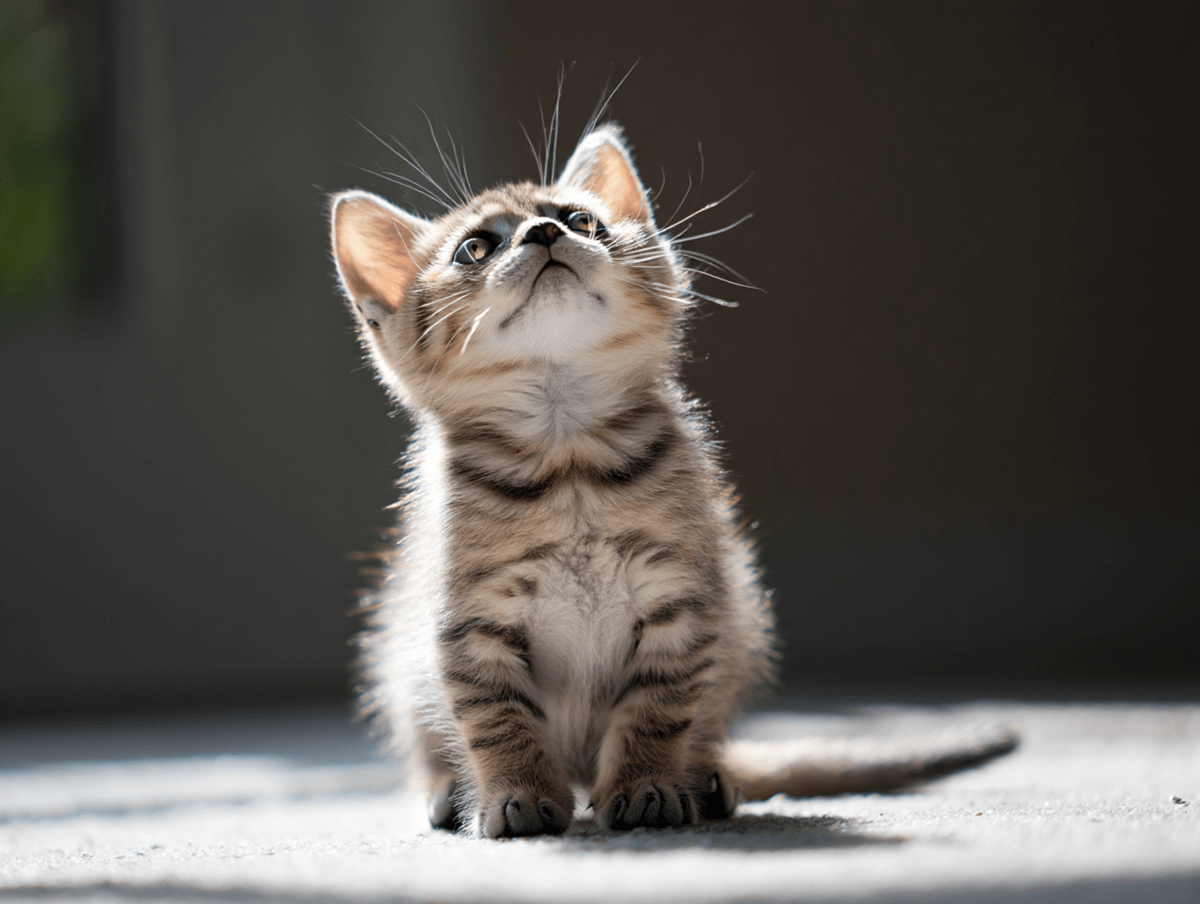 Котенок манчкин с короткими лапками сидит столбиком