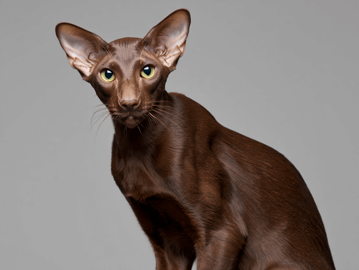 Стройная ориентальная кошка с большими ушами и клиновидной головой
