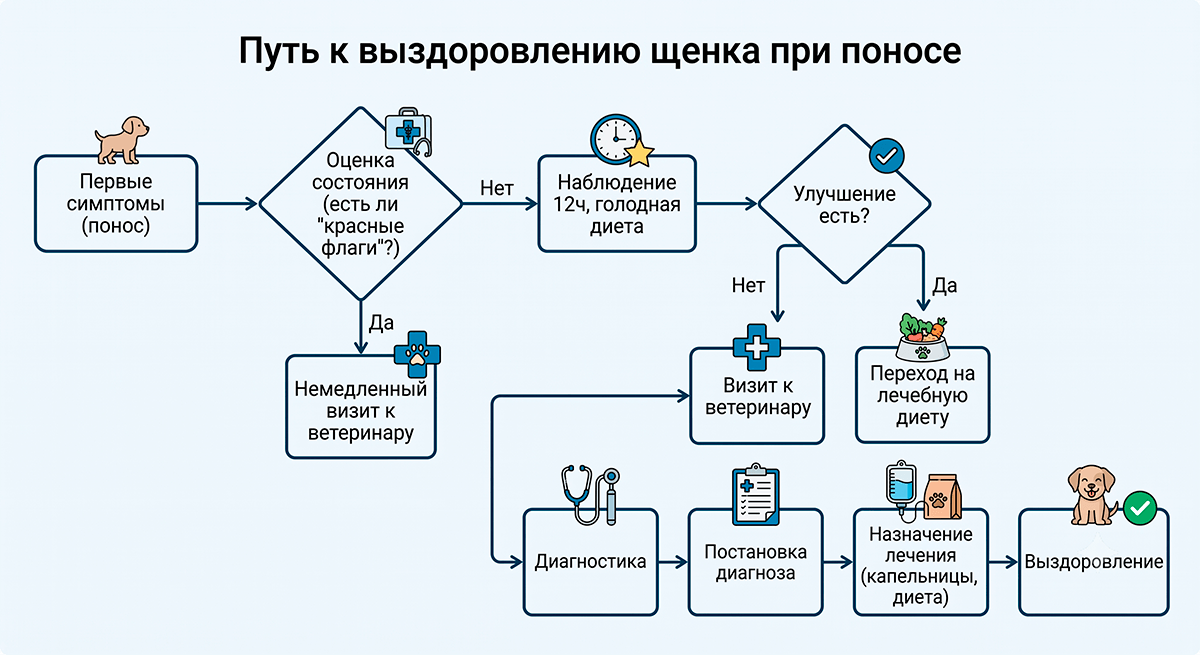 Блок-схема алгоритма действий владельца при появлении поноса у щенка