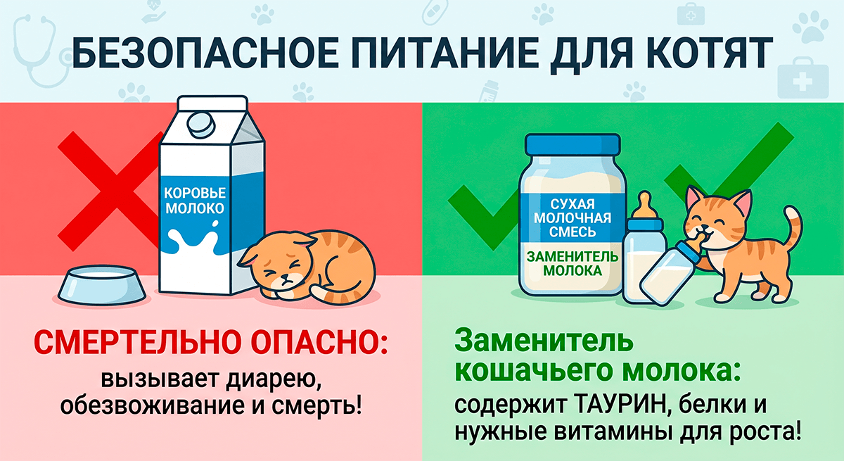 Сравнение коровьего молока и безопасного промышленного заменителя кошачьего молока для котят