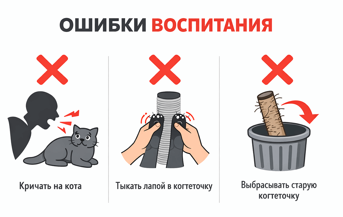 Инфографика: чего нельзя делать при приучении котенка к когтеточке