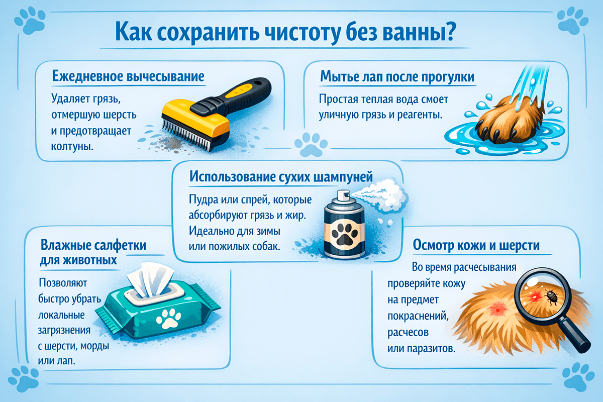 Чек-лист по уходу за собакой между купаниями