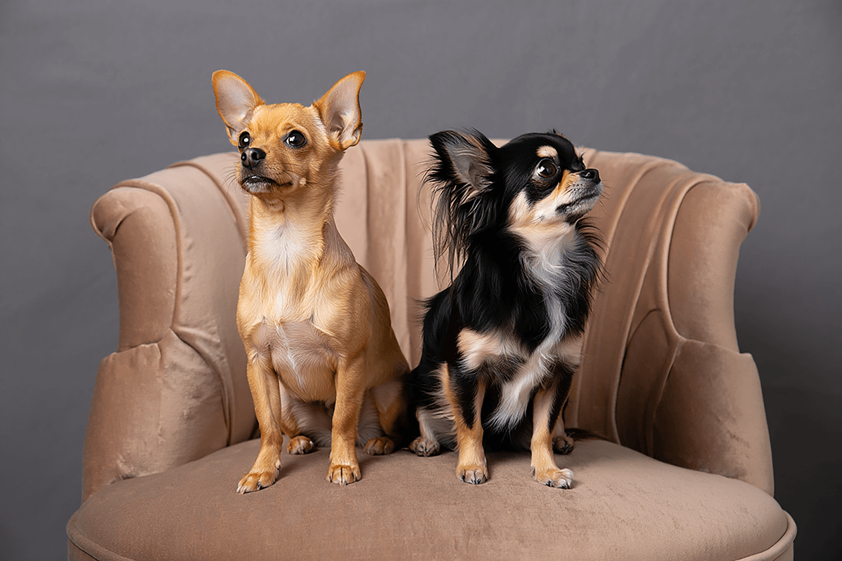 Две разновидности чихуахуа: гладкошерстная и длинношерстная