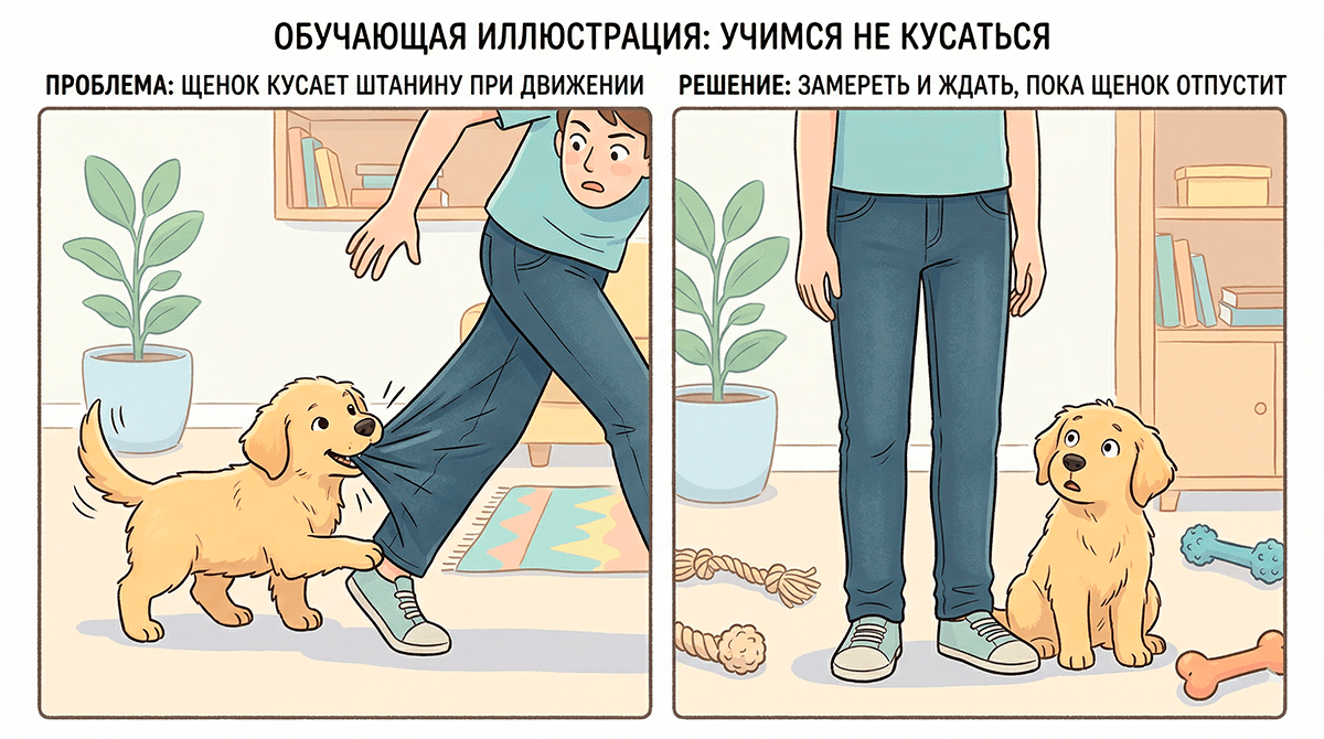 Что делать, если щенок кусает за ноги и штаны