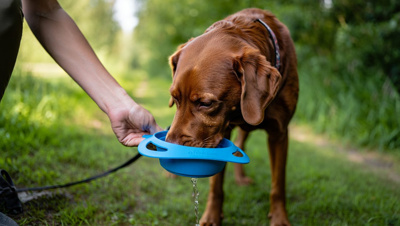 Собака пьет воду