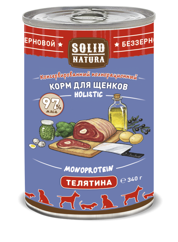 Консервы для щенков Solid Natura Holistic Телятина