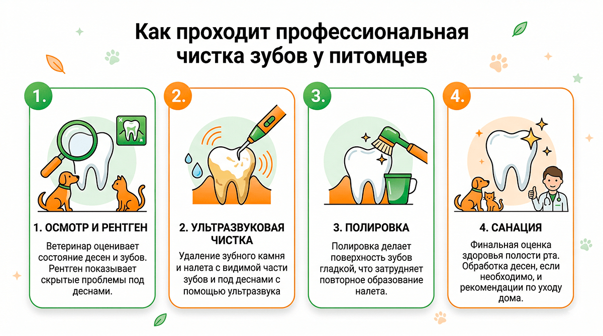 Этапы профессиональной чистки зубов у собак и кошек