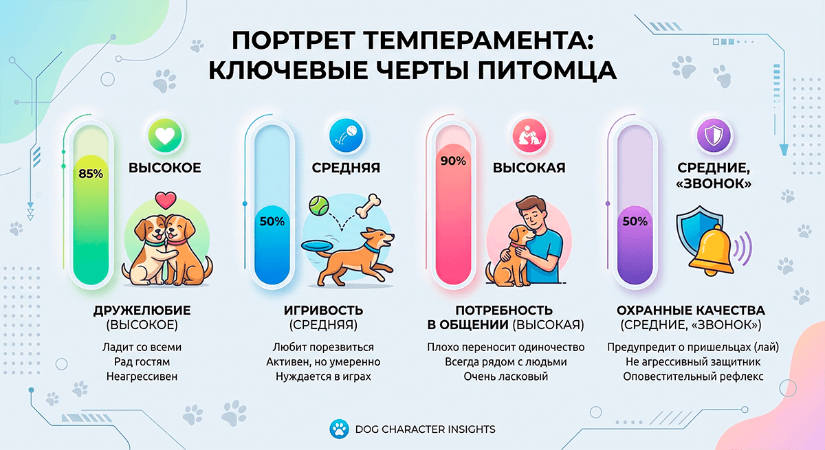 Инфографика характера брюссельского гриффона: дружелюбие, игривость, охранные качества