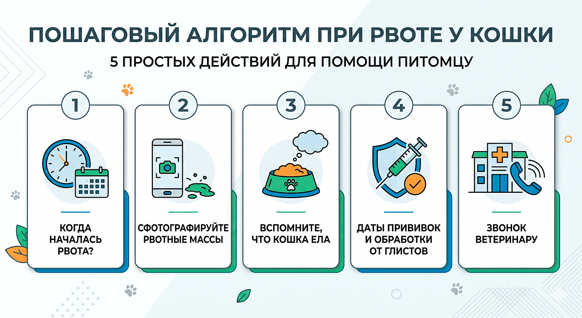 Пошаговая схема подготовки к визиту к ветеринару при рвоте у животного