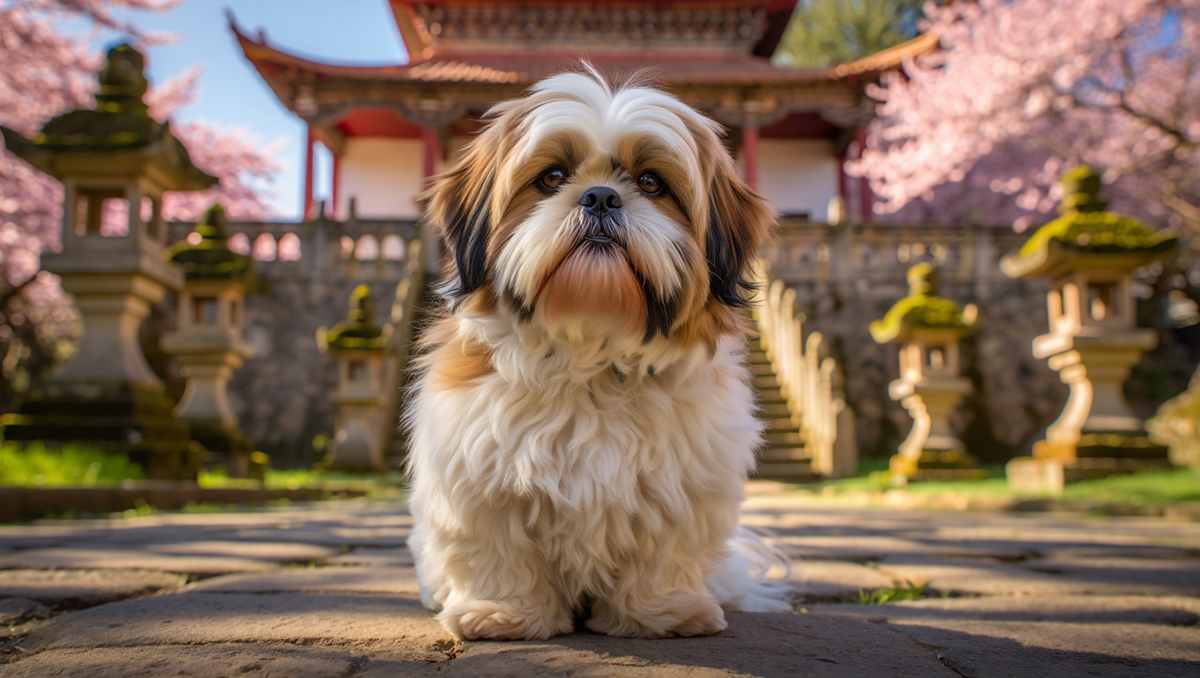 История породы ши-тцу: тибетская собака-лев в традиционном китайском саду.