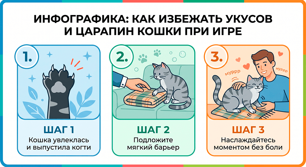 Пошаговая схема: как безопасно реагировать, если кошка выпускает когти во время молочного шага