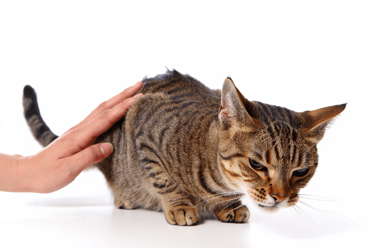 Язык тела кошки, недовольной лаской: прижатые уши и дергающийся хвост.