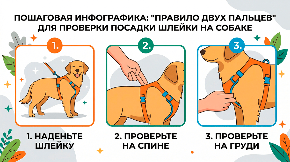 Как проверить размер шлейки правилом двух пальцев