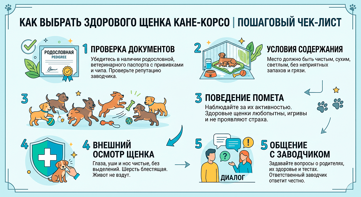 Чек-лист из 5 шагов по правильному выбору здорового щенка кане-корсо у заводчика