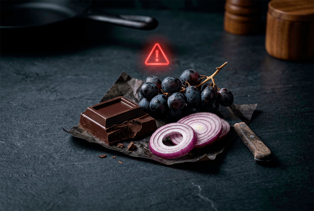 Опасные продукты для питомцев: темный шоколад, виноград и сырой лук