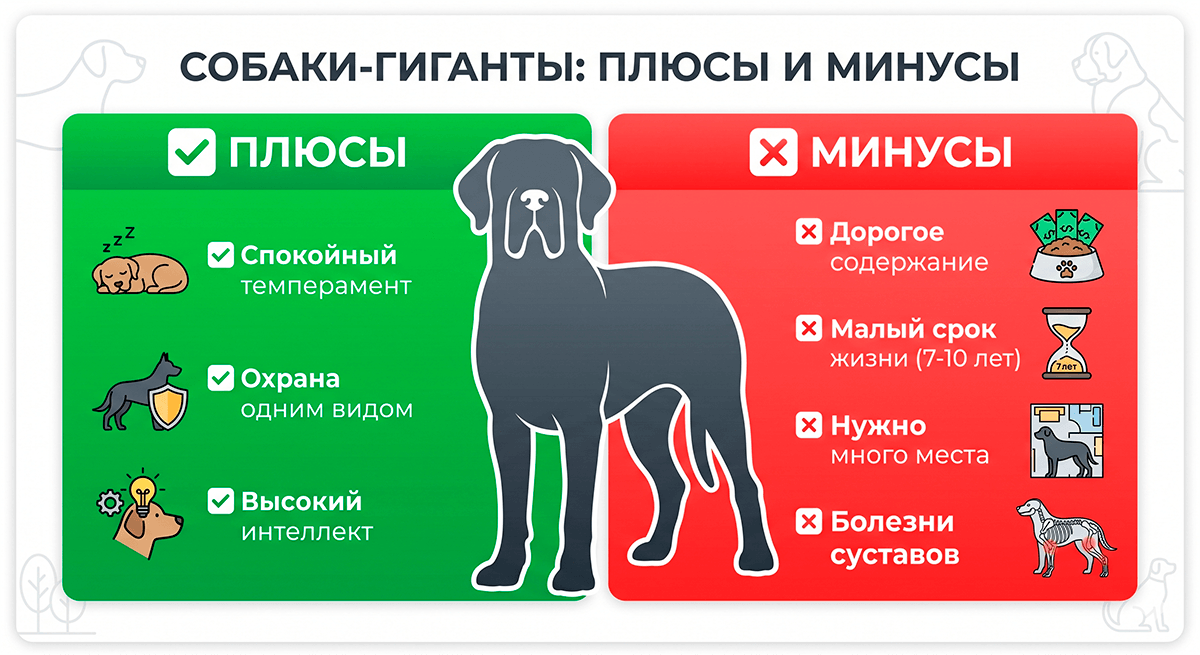 Наглядная инфографика плюсов и минусов содержания собак гигантских пород в доме
