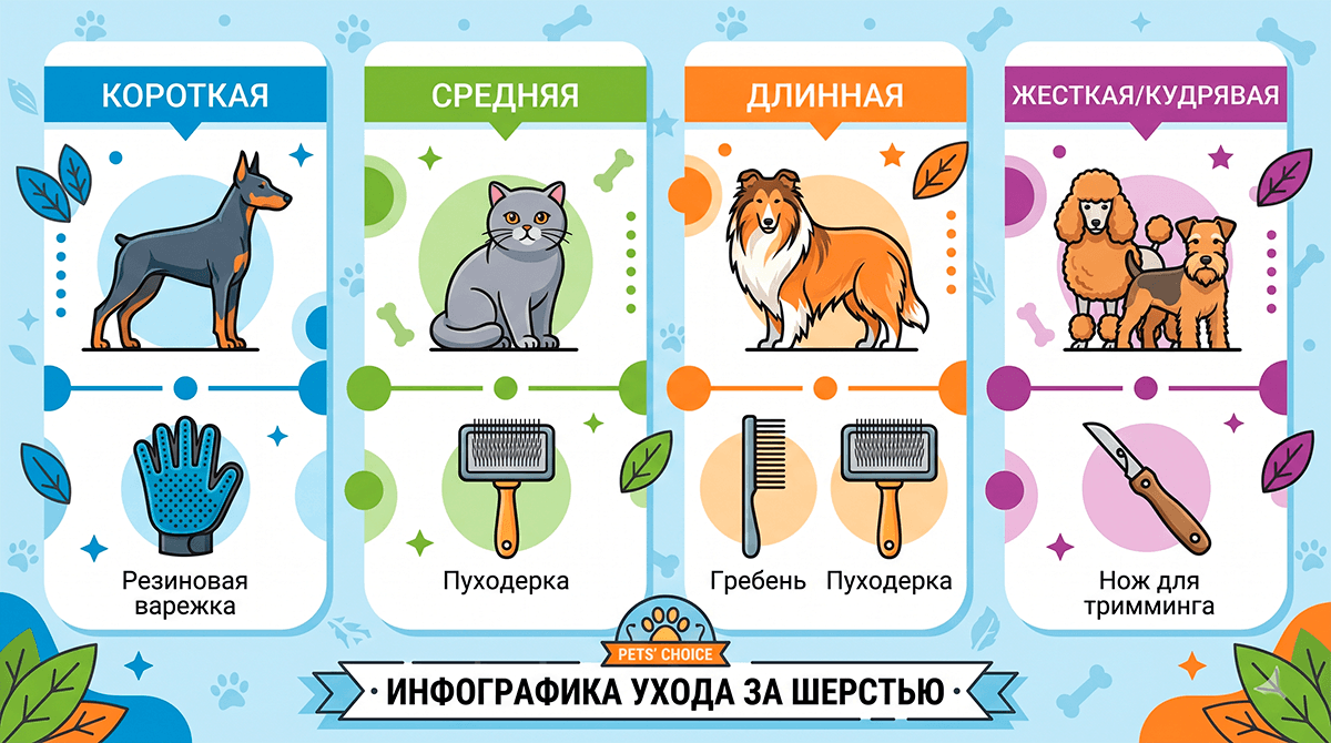 Инфографика: подбор инструмента для груминга в зависимости от типа шерсти кошки или собаки