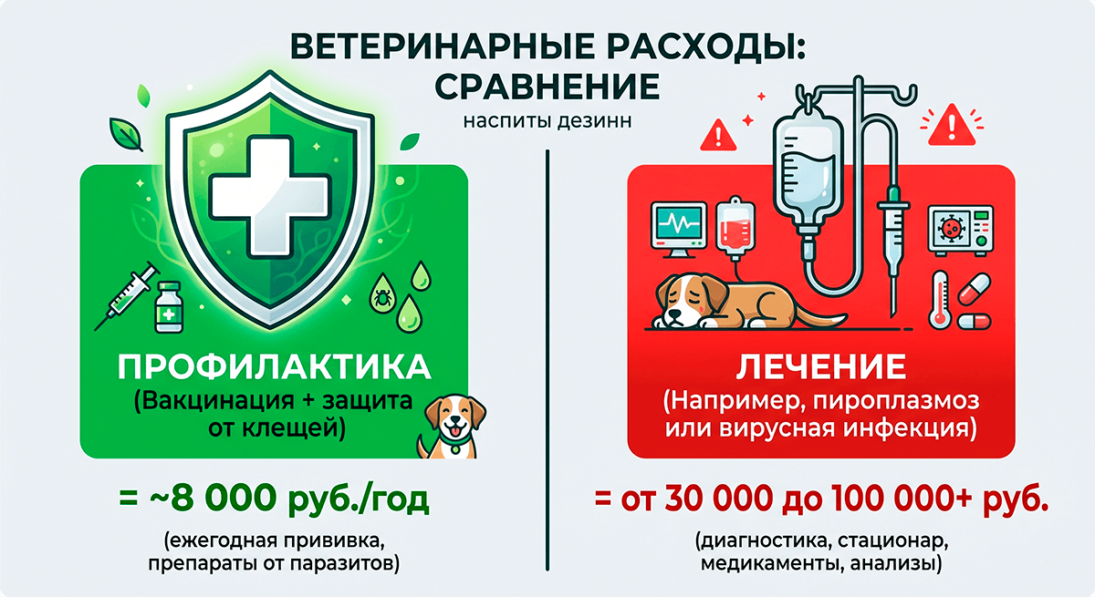 Схема: почему ежегодная профилактика заболеваний животных обходится значительно дешевле сложного лечения