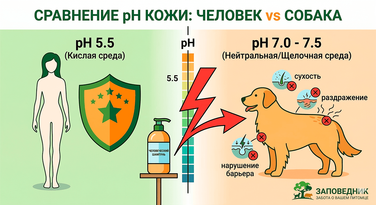 Инфографика: разница уровня pH кожи человека и собаки