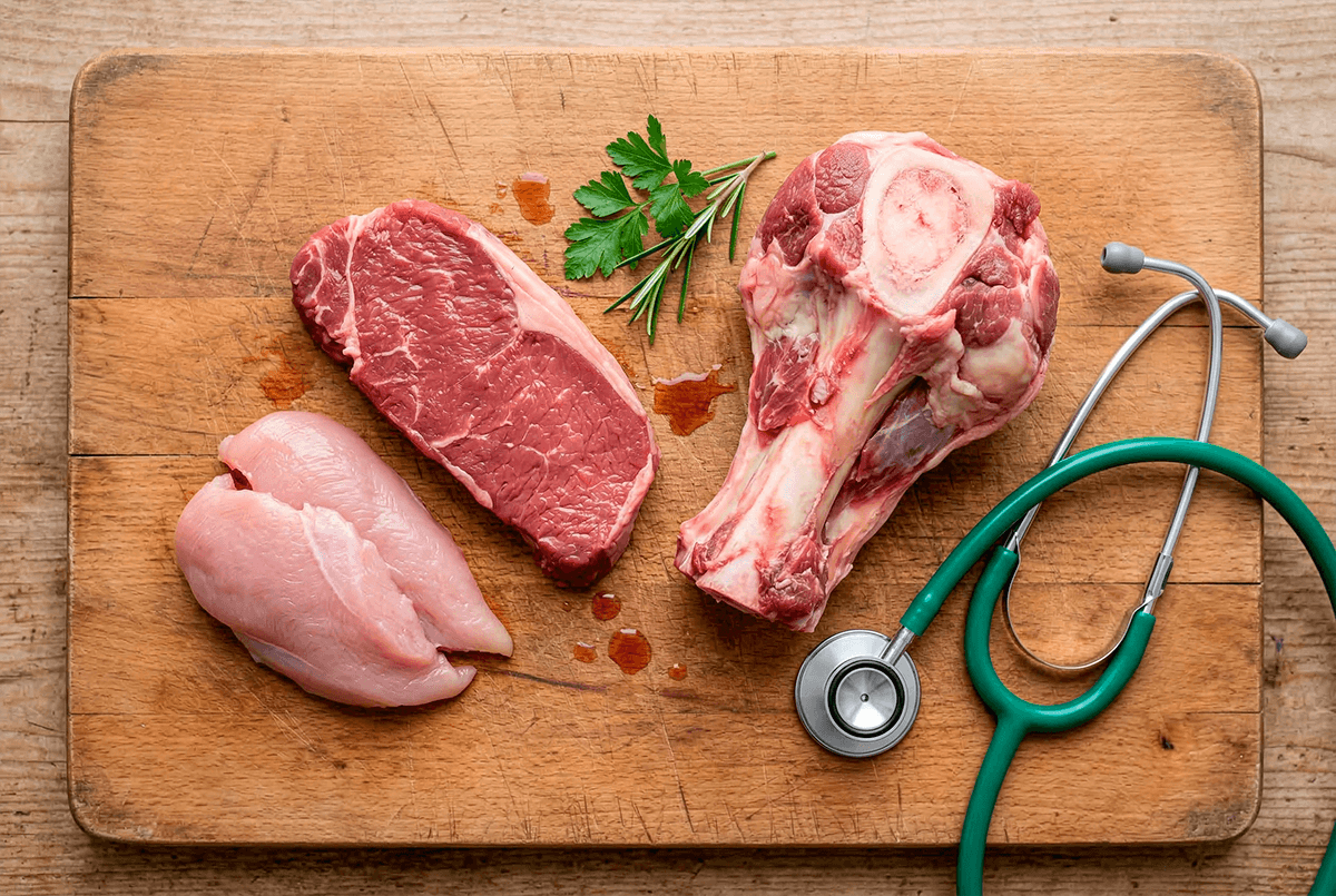 Разрешенные виды сырого мяса для собак: говядина, индейка и мясные кости