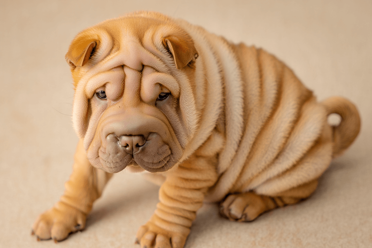 Щенок шарпея с многочисленными складками кожи