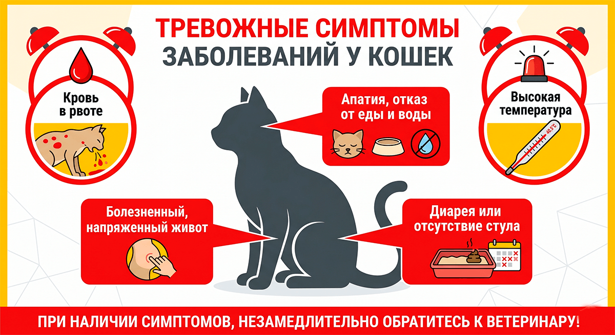 Инфографика: красные флаги и тревожные симптомы при рвоте у кошки