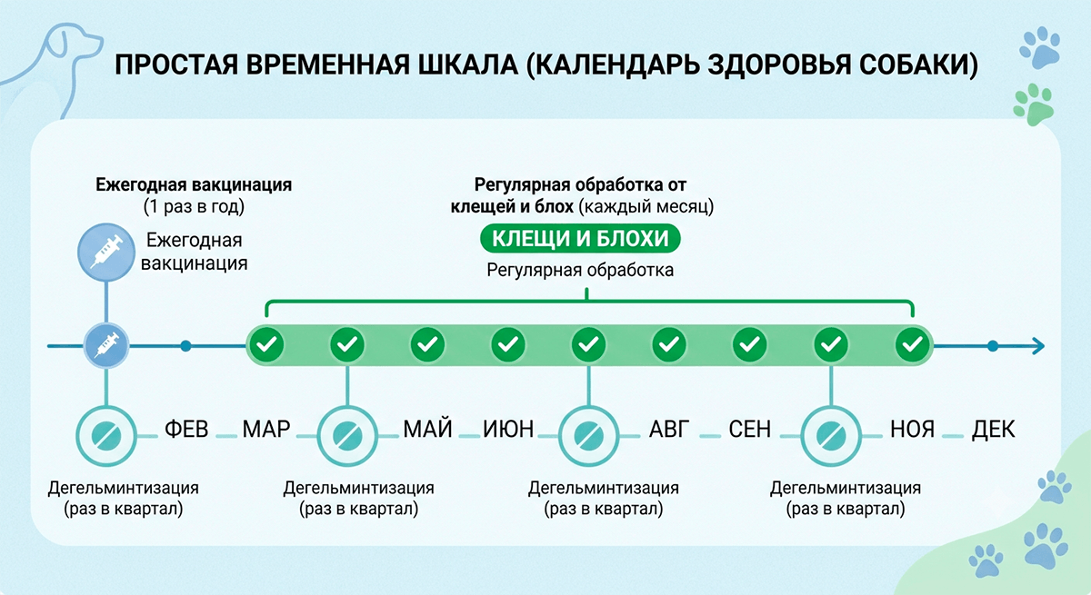 Схема-календарь ежегодных профилактических процедур для собак