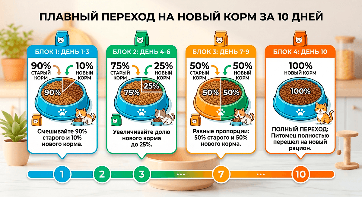 Схема плавного перевода кошки на смешанное питание