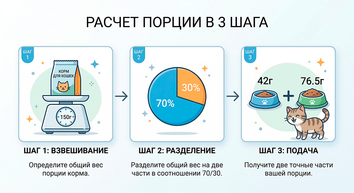 Схема расчета суточной порции при смешанном кормлении кошки