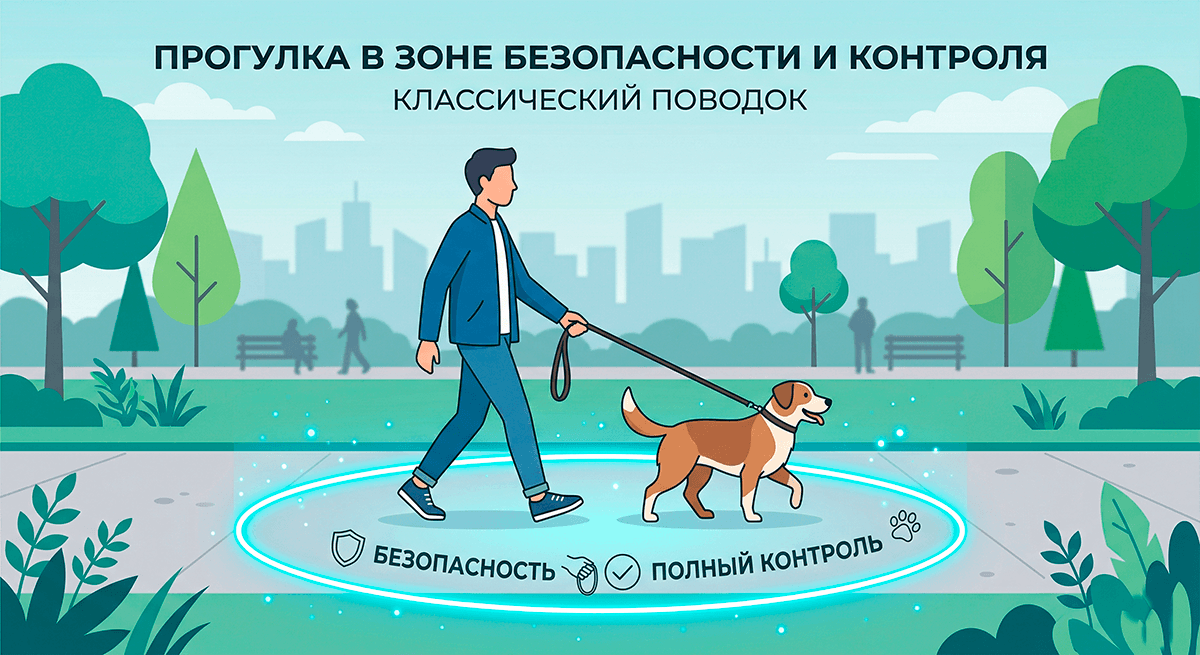 Схема зоны безопасности и контроля при использовании классического поводка