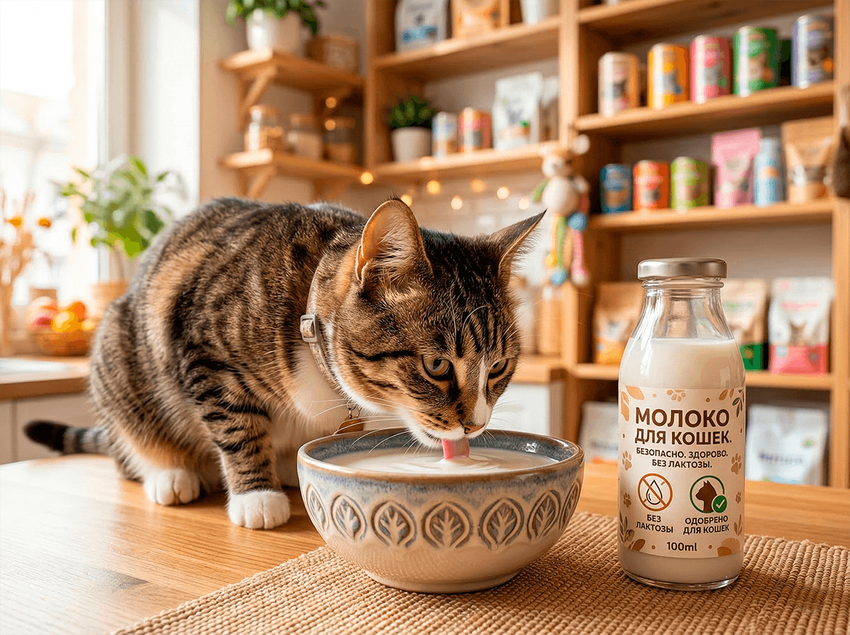Специализированное безлактозное молоко для кошек в миске