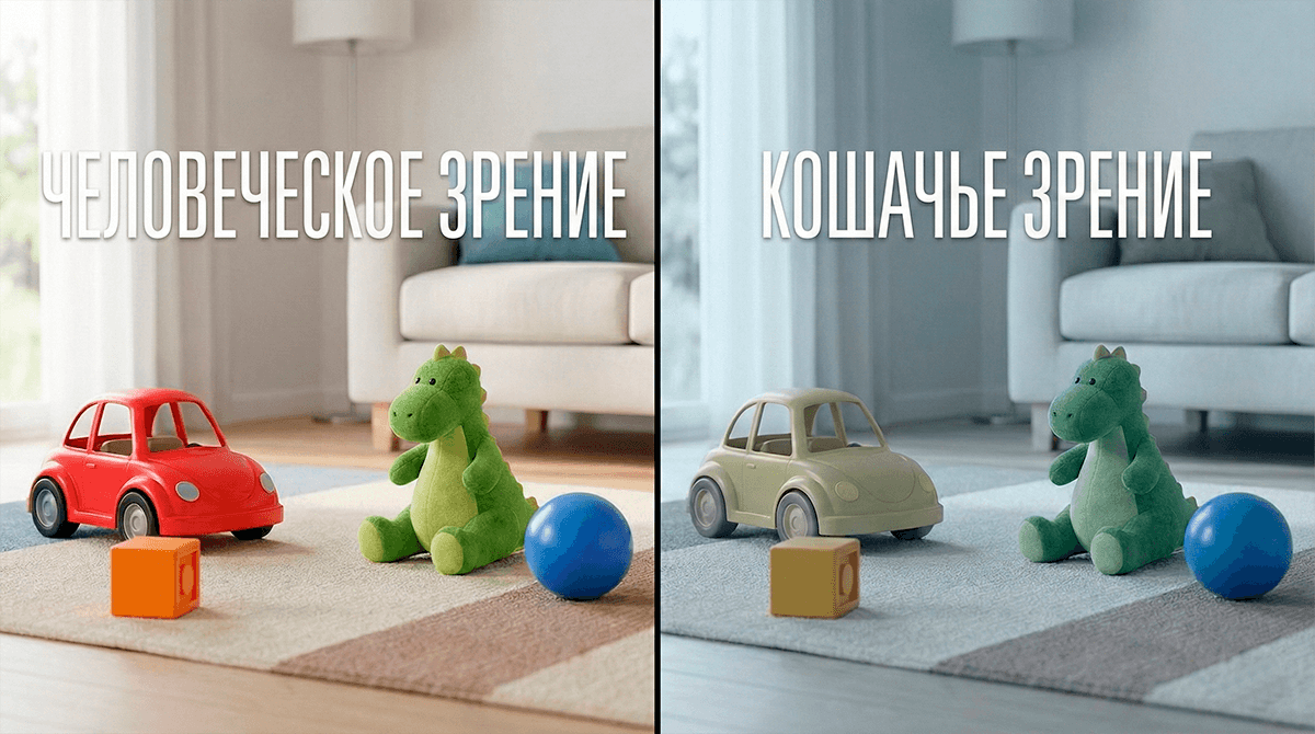 Сравнение цветового восприятия человека и кошки: как кошки видят цвета.