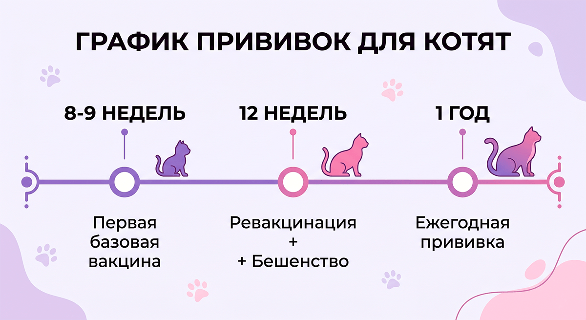 Наглядная схема и таблица прививок для котят с указанием возраста вакцинации