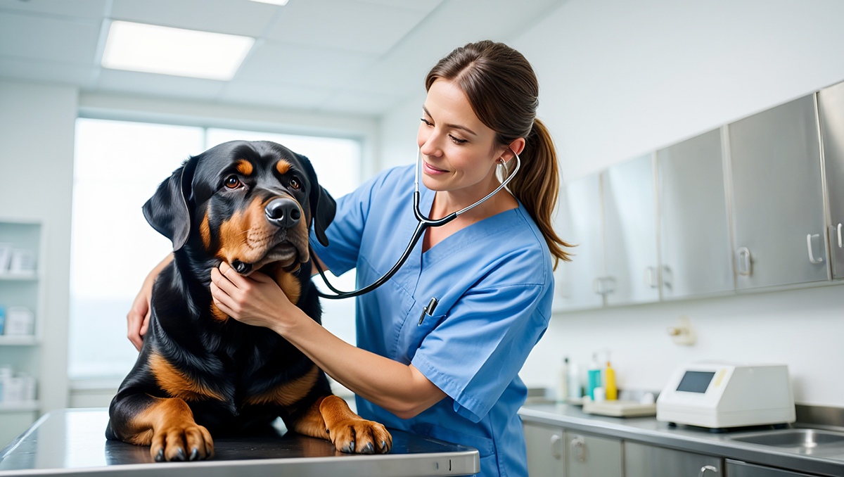 Ветеринарный осмотр ротвейлера: проверка сердца и профилактика дисплазии.