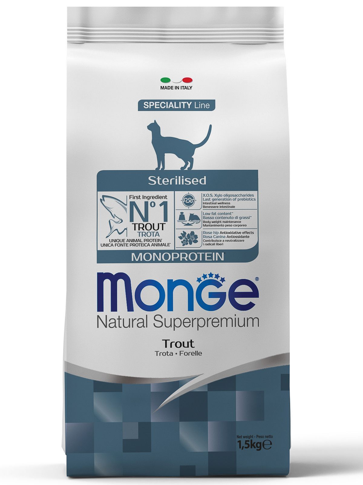 Сухой корм для стерилизованных кошек Monge Cat Monoprotein с форелью