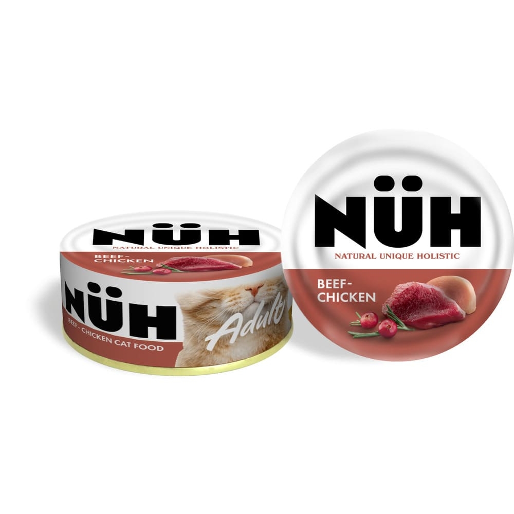 Консервы беззерновые для взрослых кошек NÜH говядина/цыплёнок