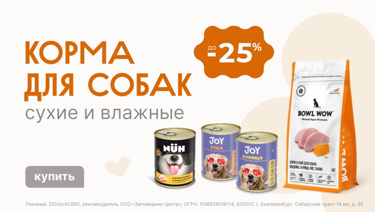 Сухие и влажные корма для собак | Скидки до 25%