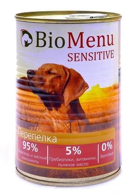 Превью Консервы для собак гипоаллергенные BioMenu SENSITIVE Перепелка 410гр 