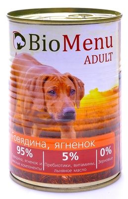 Превью Консервы для собак BioMenu ADULT Говядина/Ягненок 410гр 
