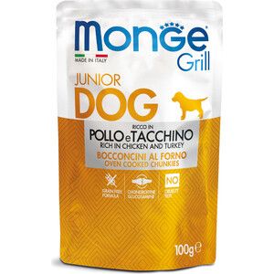 Превью Влажный корм для щенков Monge Dog Grill PUPPY&JUNIOR курица и индейка 100 г 